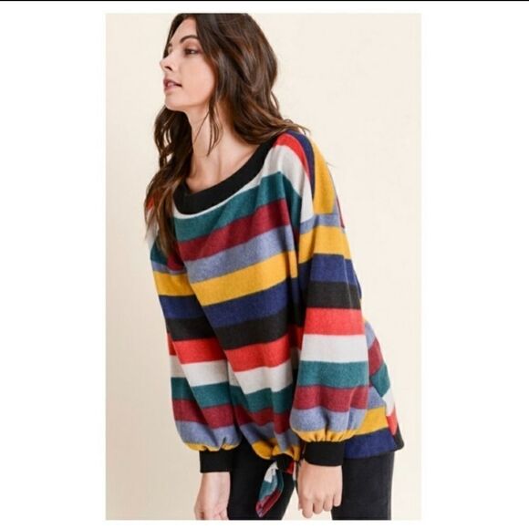 Soft and Warm Color Block Striped Fleece Top - Picture 5 of 10